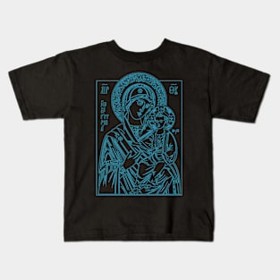 Icon of Virgin Mary and Jesus (blue) Kids T-Shirt